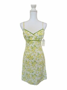 NWT Shoshanna Yellow Rose Floral Sundress Velvet Trim Size 6